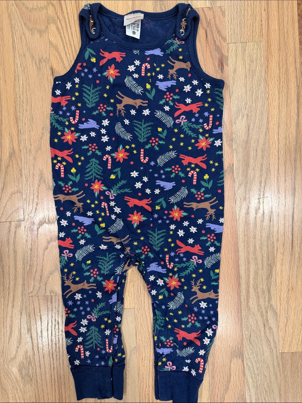 Hanna Andersson Navy Holiday Print Jumpsuit 24M